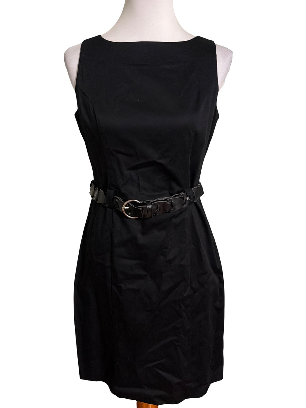 AGB Black Sleeveless Midi Dress with Decorative Belt